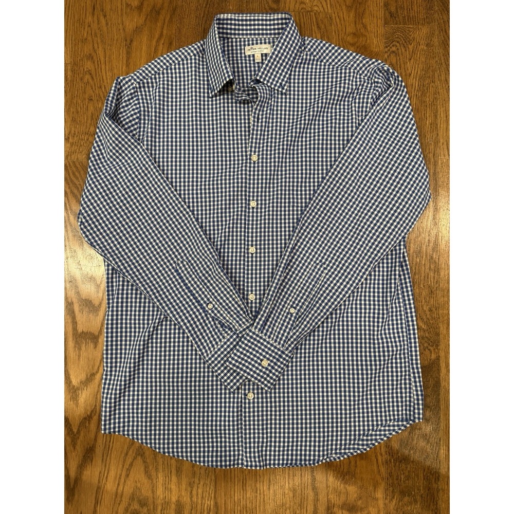 Peter Millar Summer Comfort Buttodown Blue Check Men's Size Large Lightweight